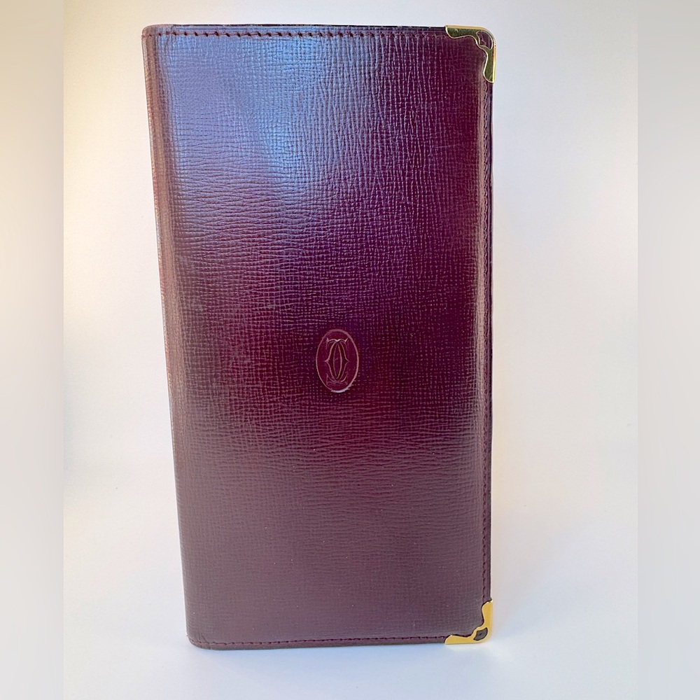 Cartier Wallet Long Bifold Wallet Must de Cartier Burgundy Gold Corners Vintage